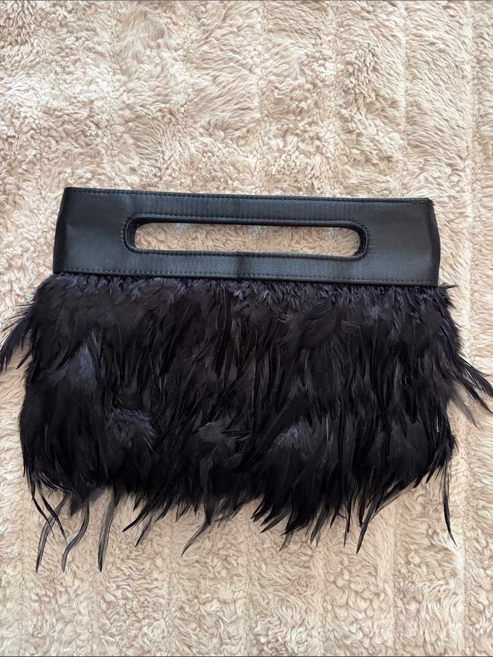 BCBGMaxAzria Black Feather Trim Wristlet Clutch